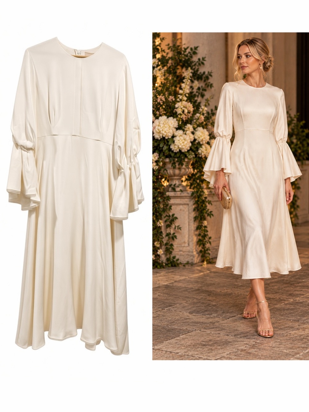 Roksanda White Midi Dress Silk Flare Sleeve 12 Bridal Wedding Bride Cocktail 🟠